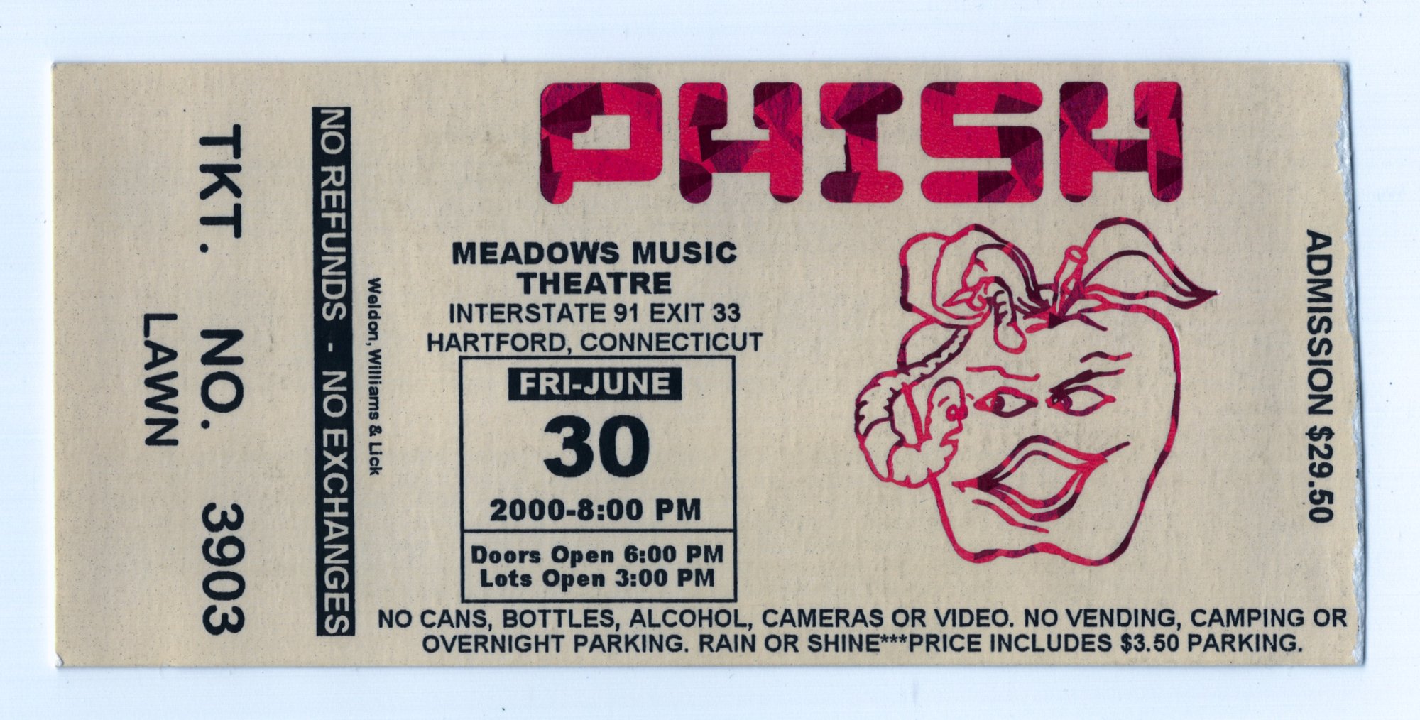 Ticket for 2000-06-30 at Meadows Music Theatre