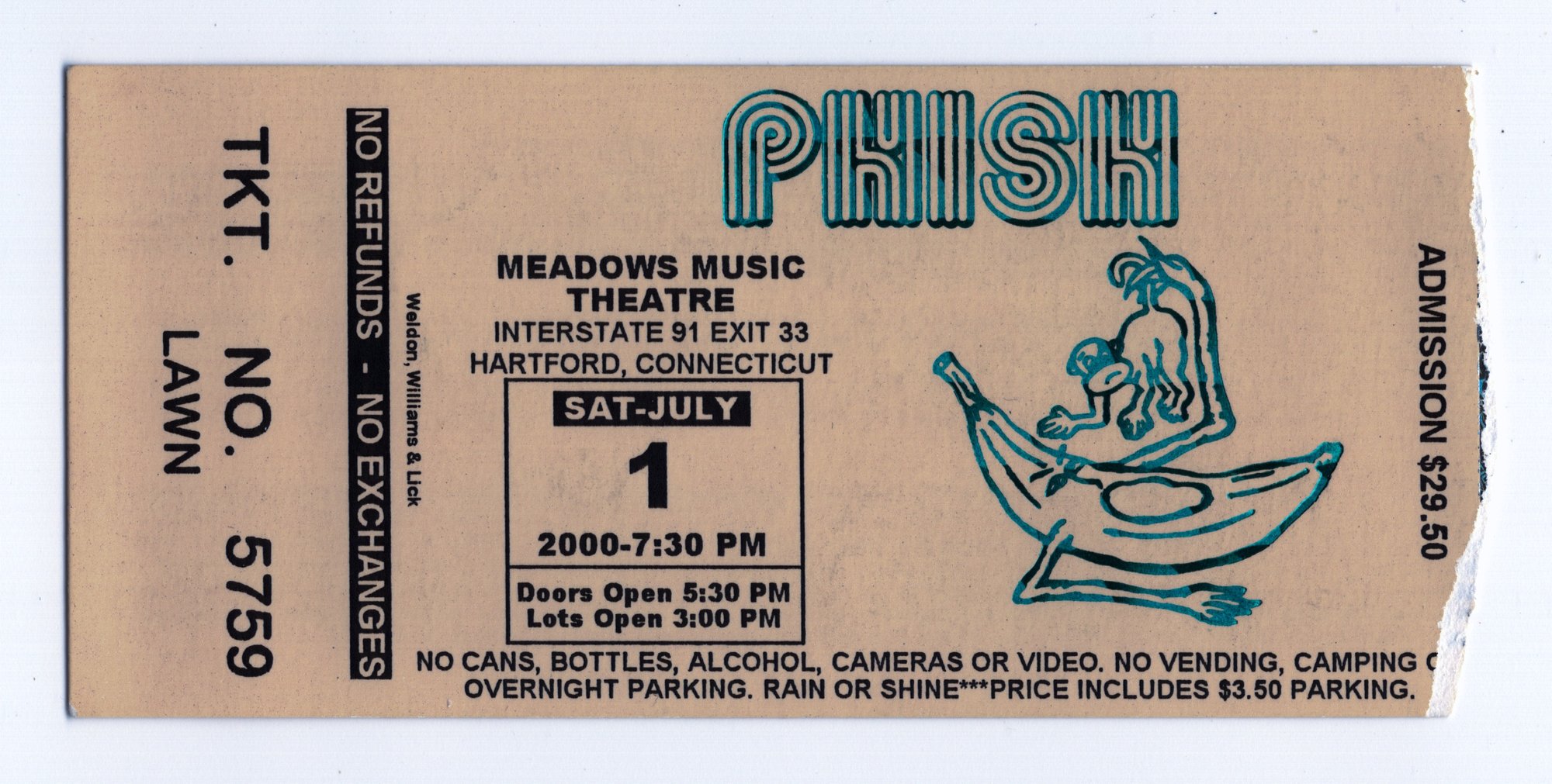 Ticket for 2000-07-01 at Meadows Music Theatre