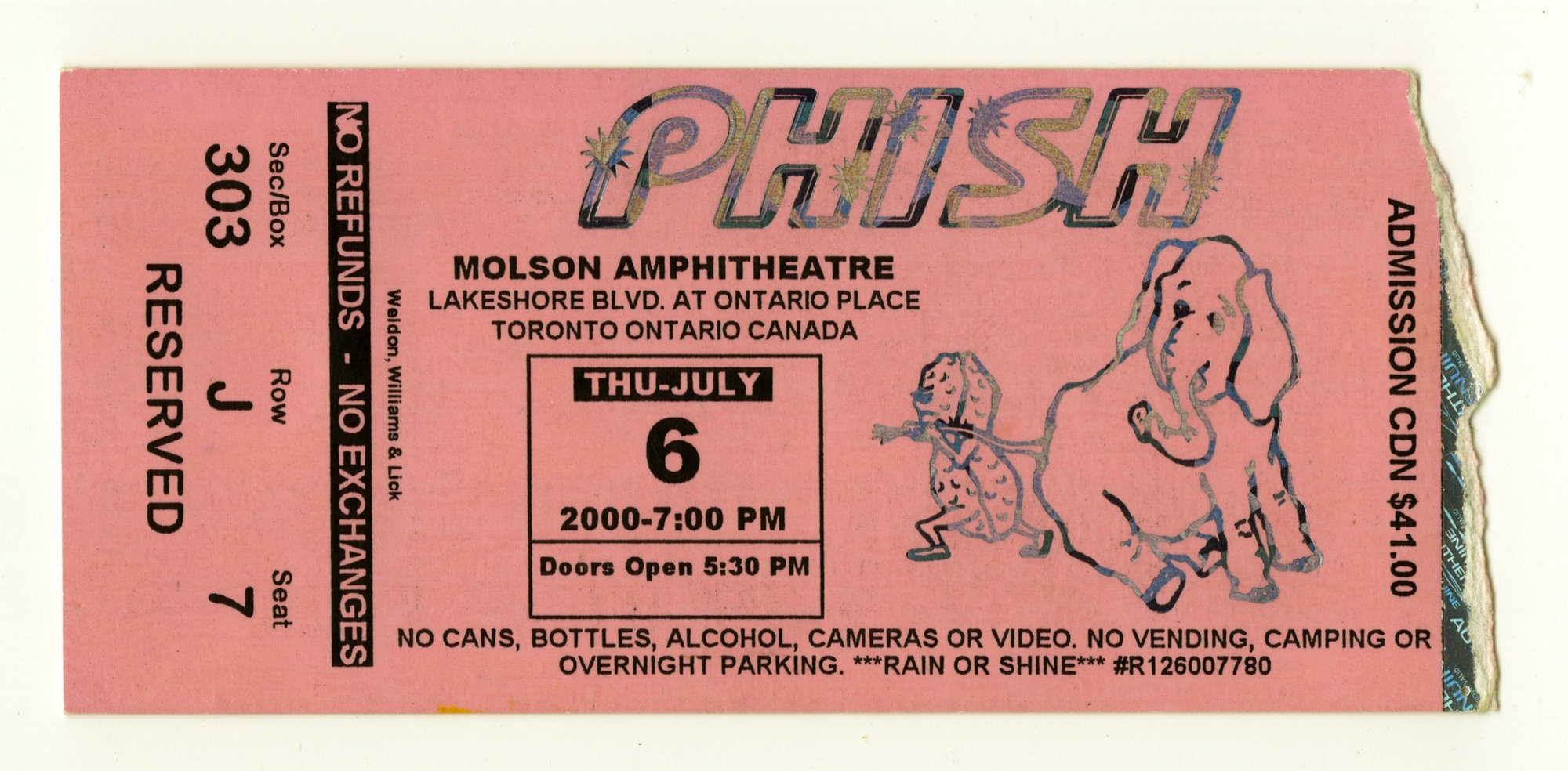 Ticket for 2000-07-06 at Molson Amphitheatre