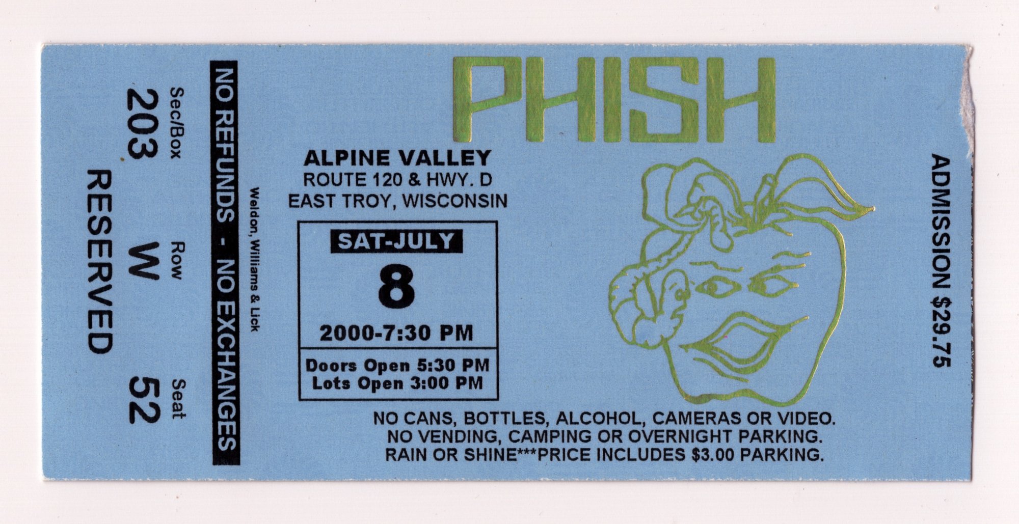 Ticket for 2000-07-08 at Alpine Valley