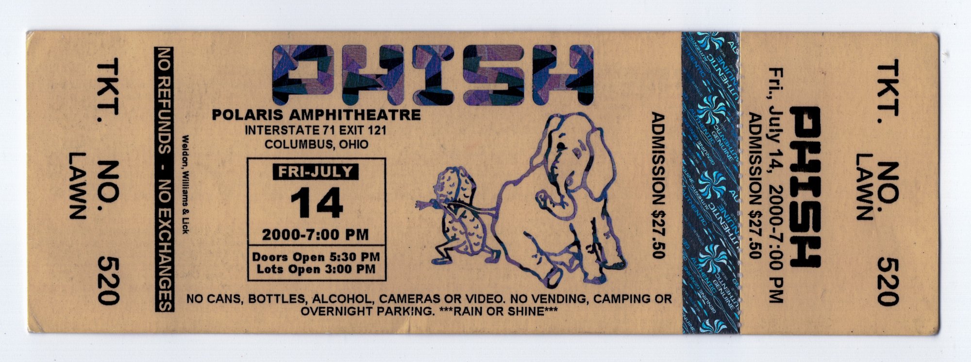 Ticket for 2000-07-14 at Polaris Amphitheater