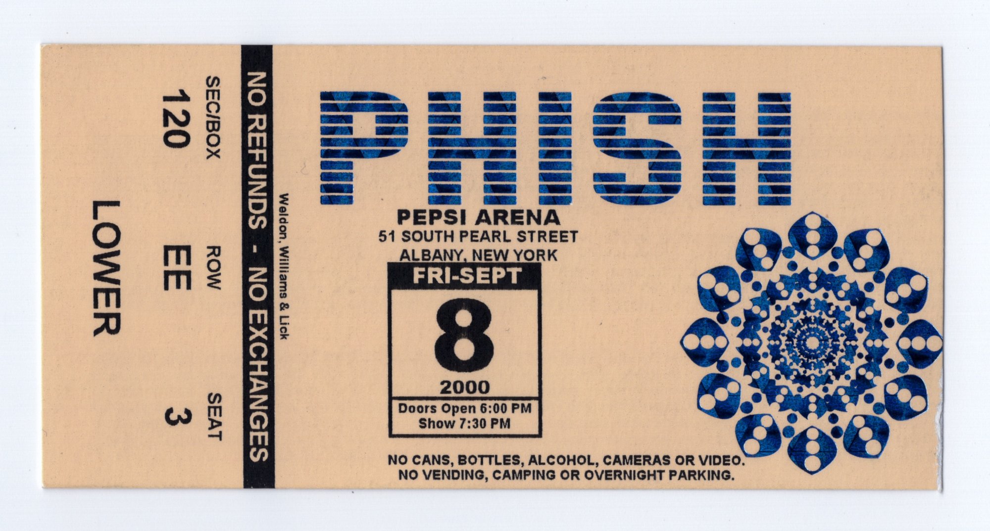 Ticket for 2000-09-08 at Pepsi Arena