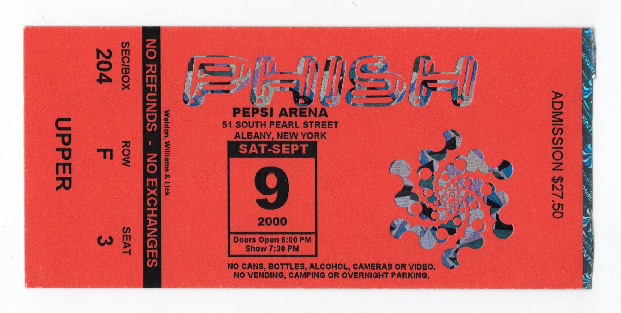 Ticket for 2000-09-09 at Pepsi Arena