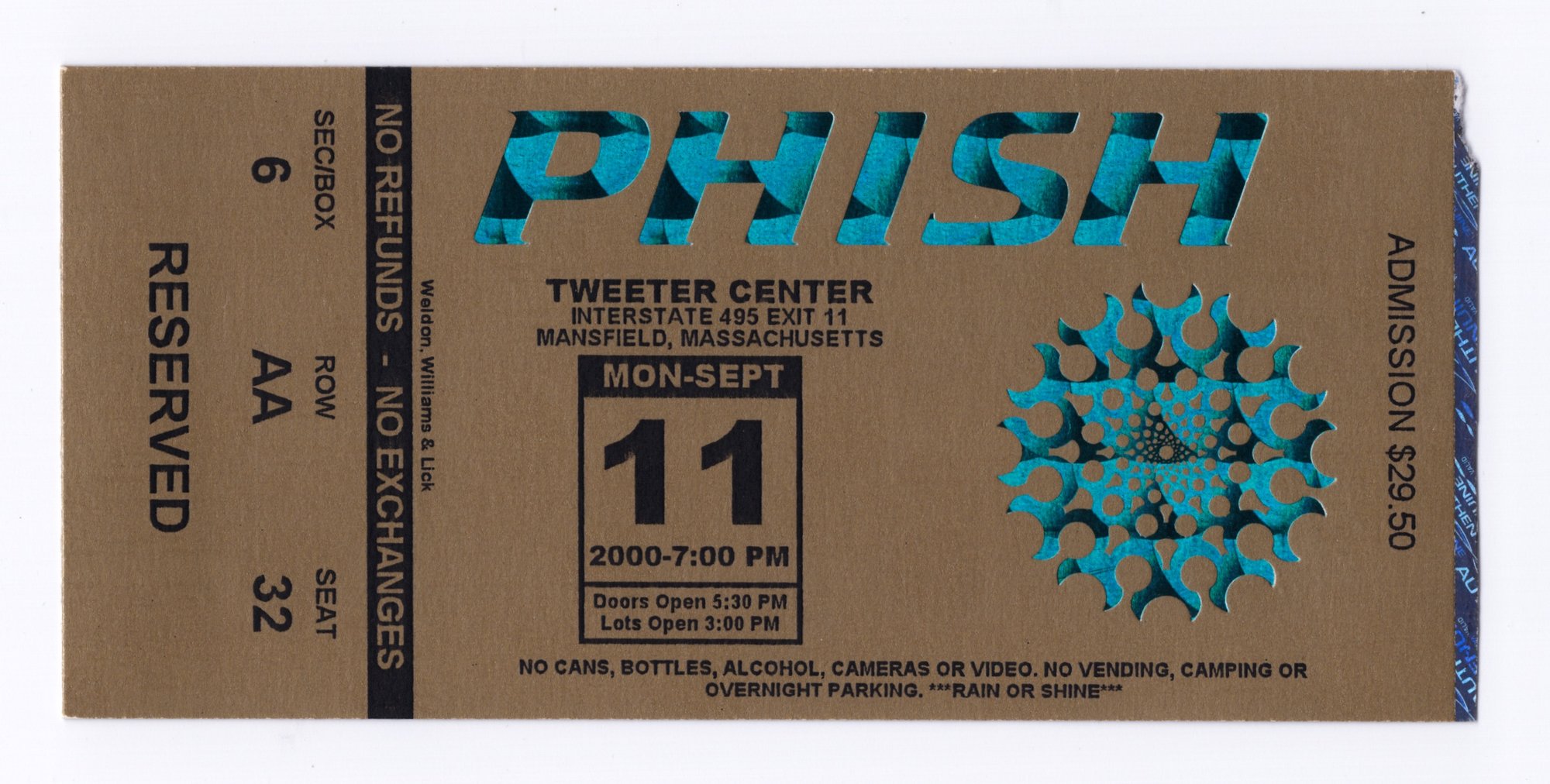 Ticket for 2000-09-11 at Tweeter Center