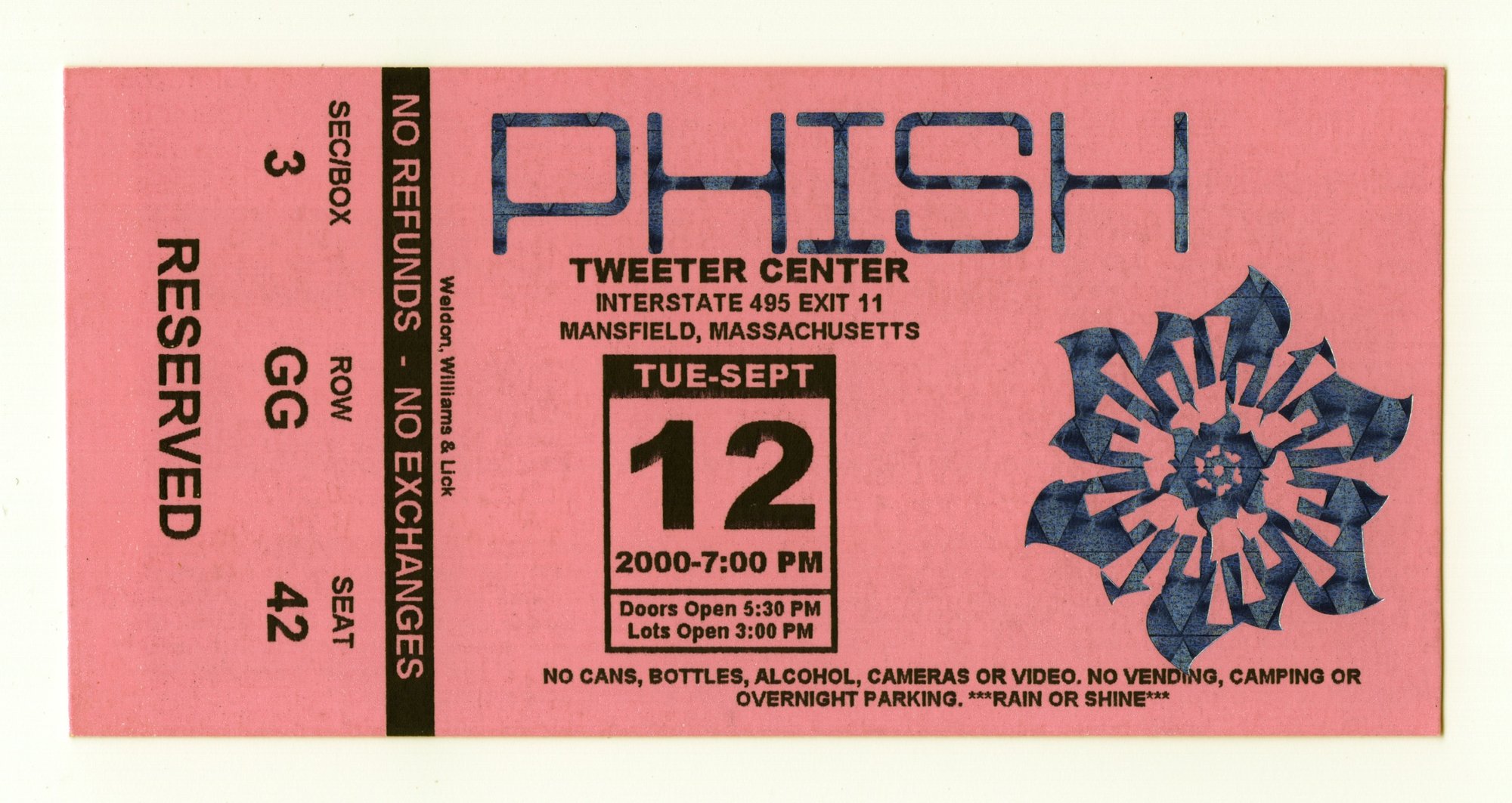 Ticket for 2000-09-12 at Tweeter Center