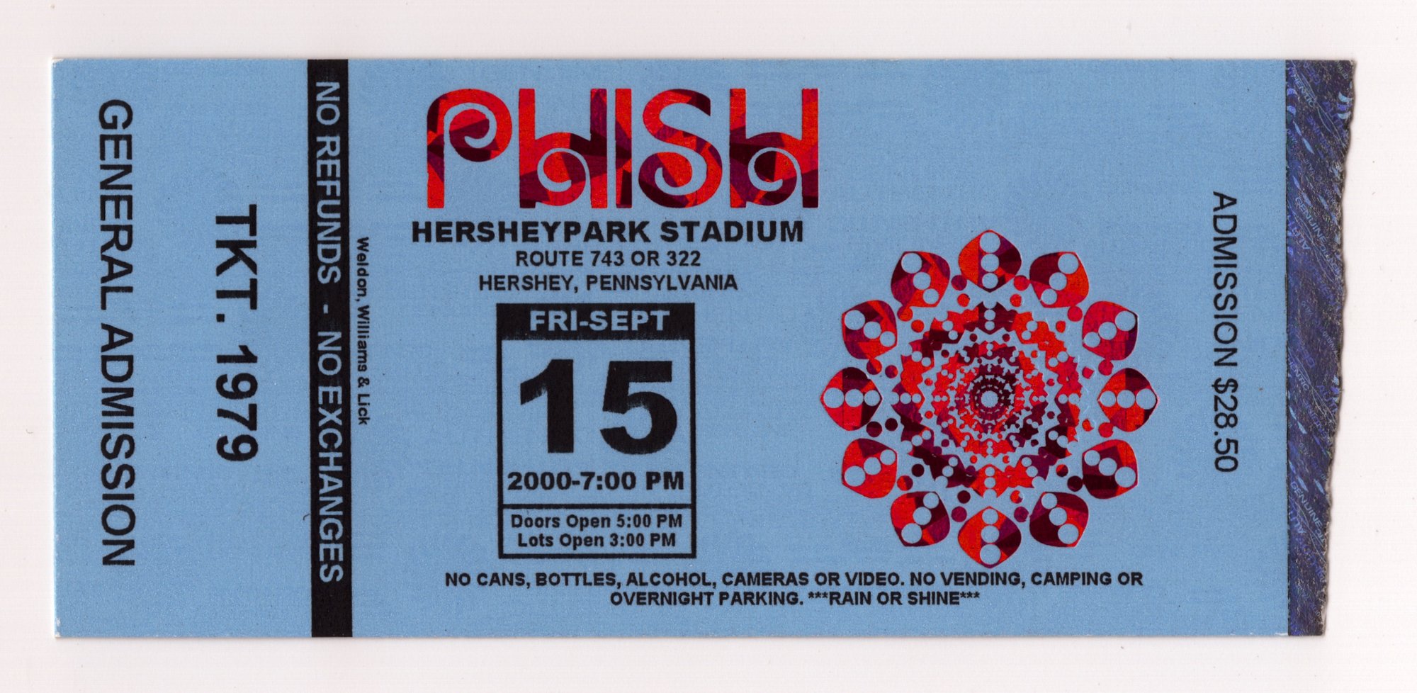 Ticket for 2000-09-15 at Hersheypark Stadium