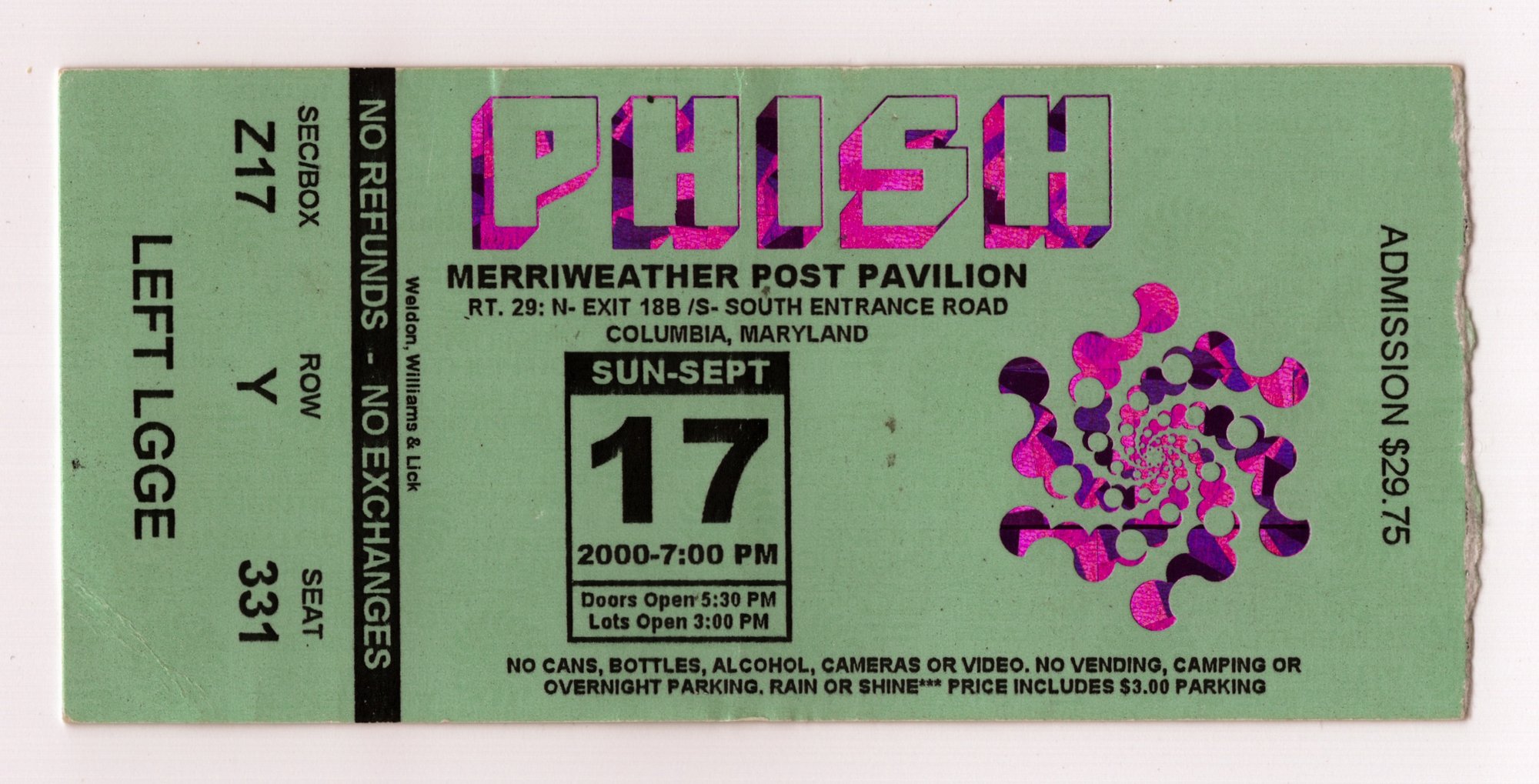 Ticket for 2000-09-17 at Merriweather Post Pavilion
