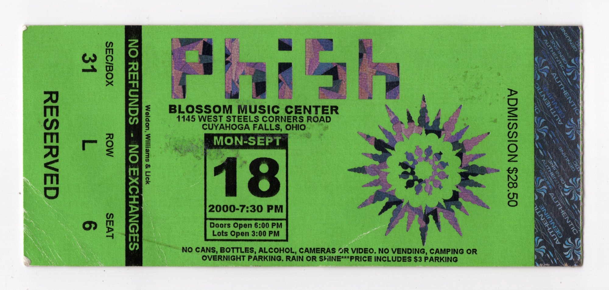 Ticket for 2000-09-18 at Blossom Music Center