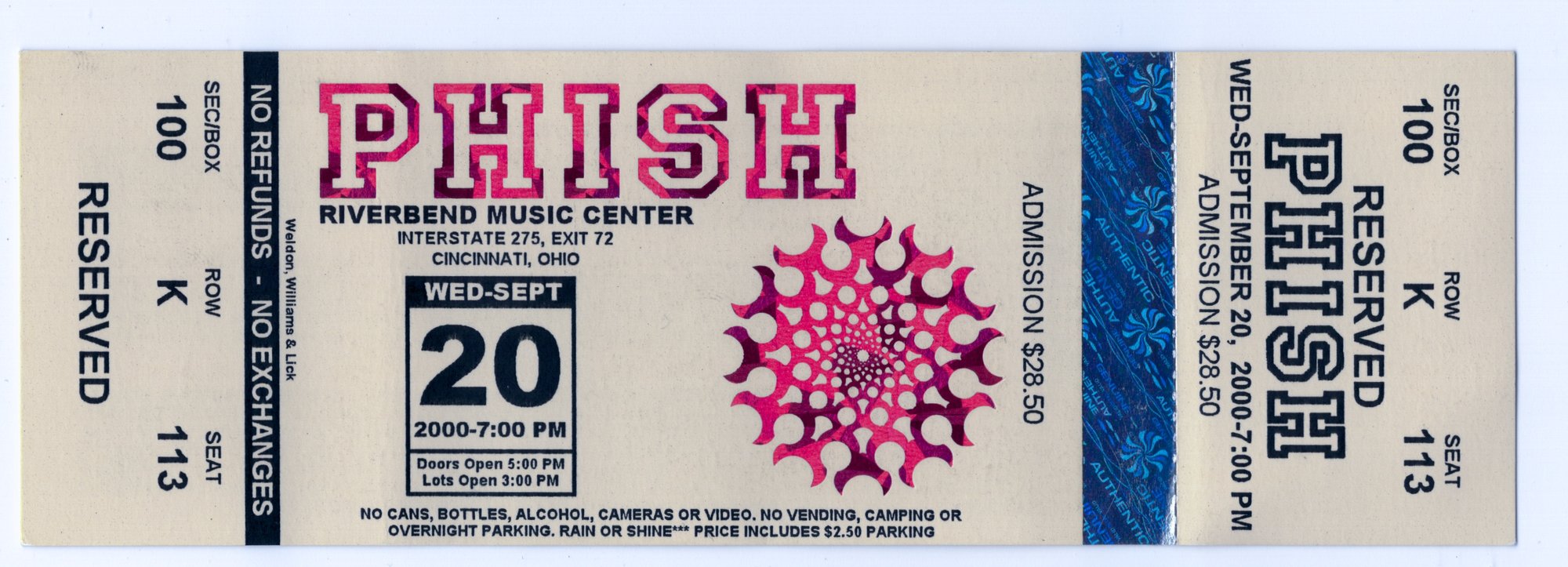 Ticket for 2000-09-20 at Riverbend Music Center
