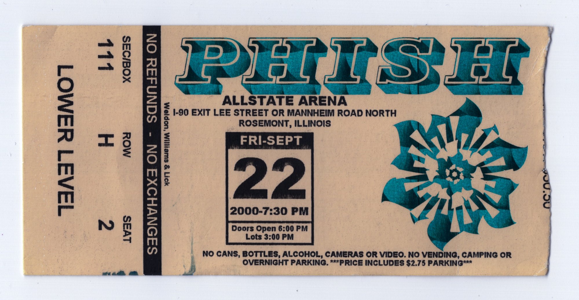 Ticket for 2000-09-22 at Allstate Arena