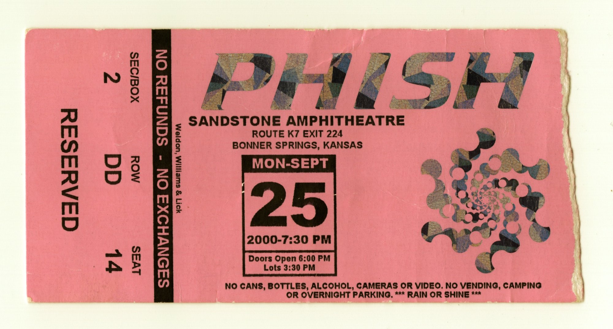 Ticket for 2000-09-25 at Sandstone Amphitheatre