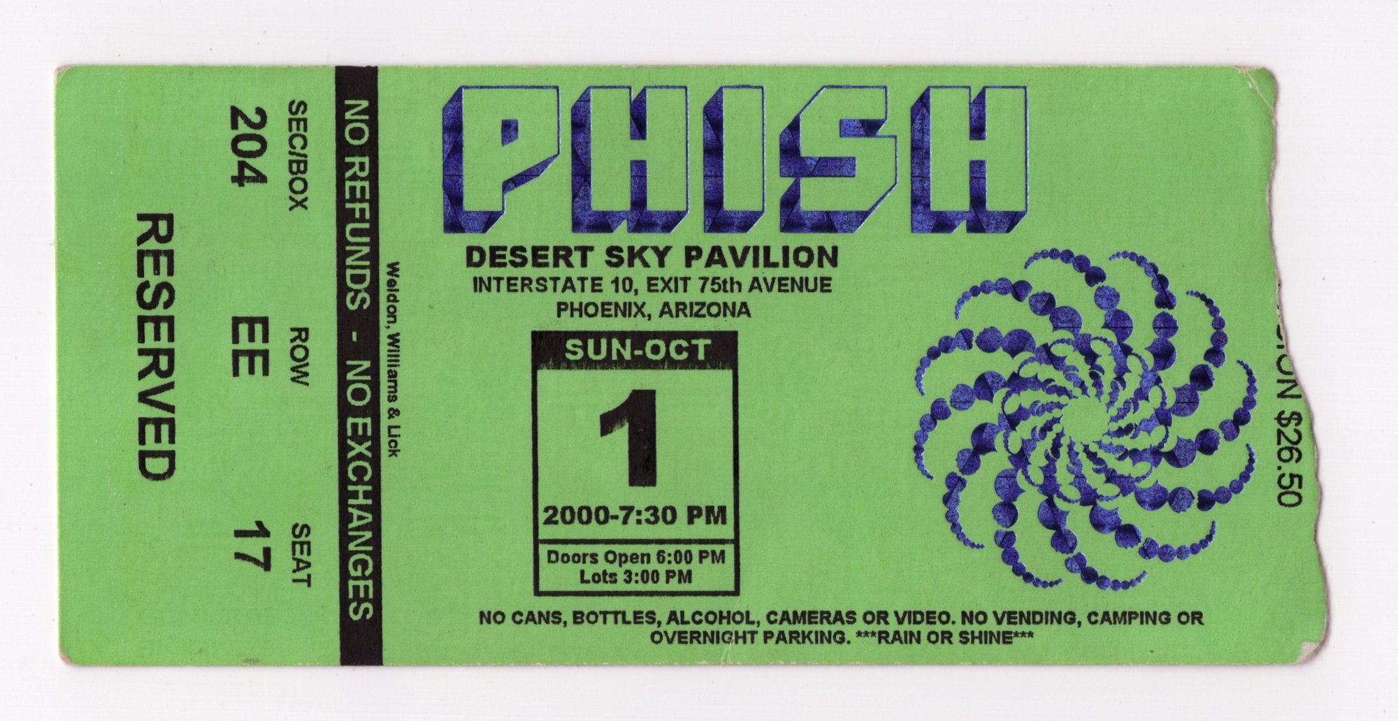 Ticket for 2000-10-01 at Desert Sky Pavilion