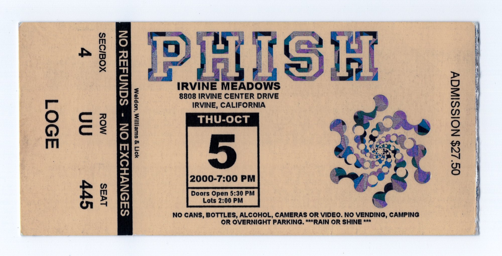 Ticket for 2000-10-05 at Verizon Wireless Amphitheater
