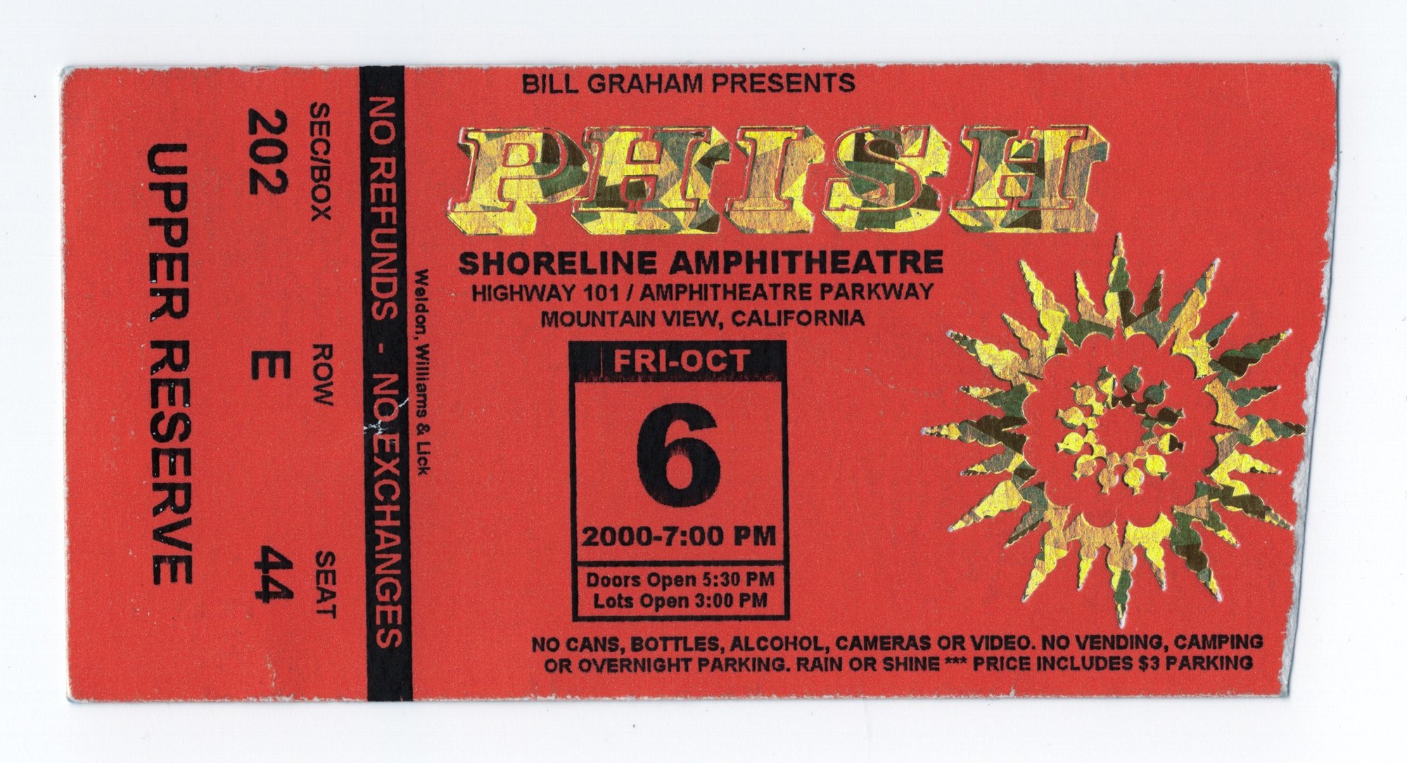 Ticket for 2000-10-06 at Shoreline Amphitheatre