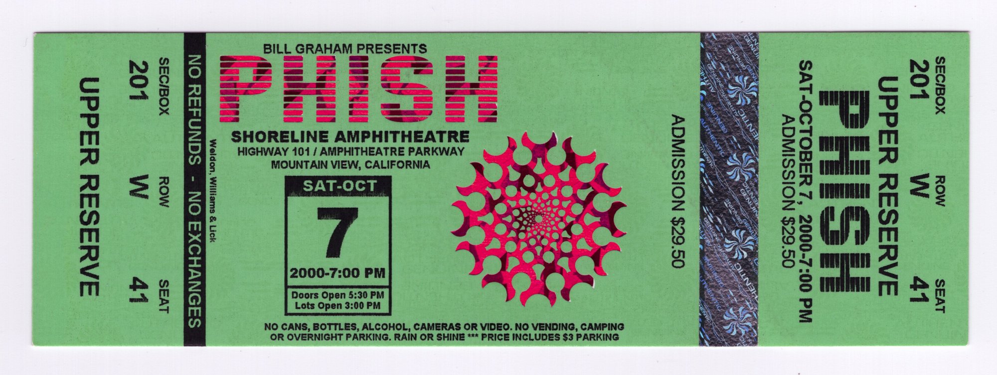 Ticket for 2000-10-07 at Shoreline Amphitheatre