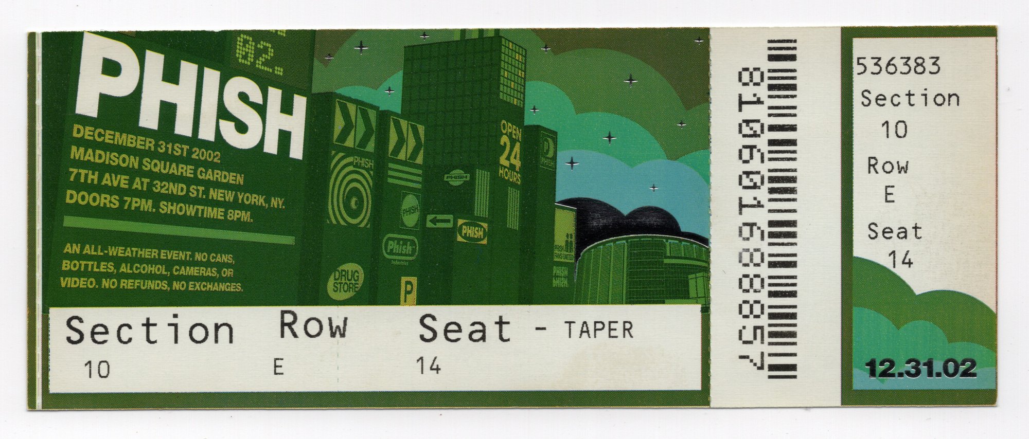 Ticket for 2002-12-31 at Madison Square Garden