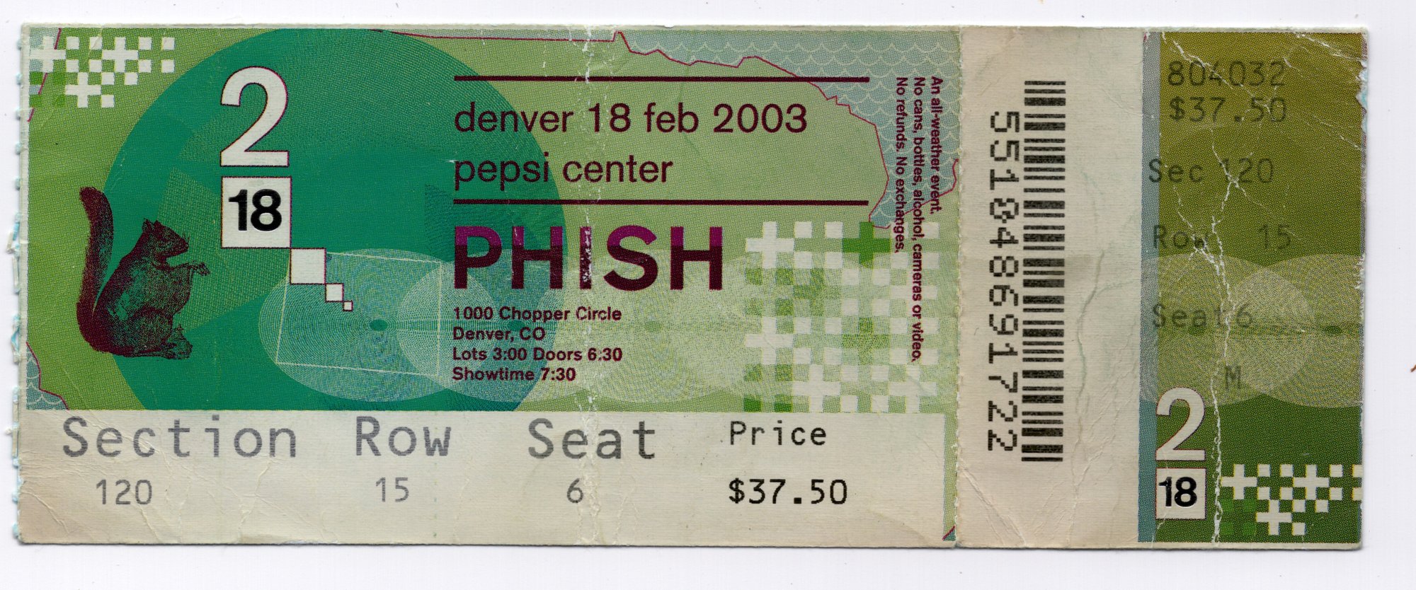 Ticket for 2003-02-18 at Pepsi Center
