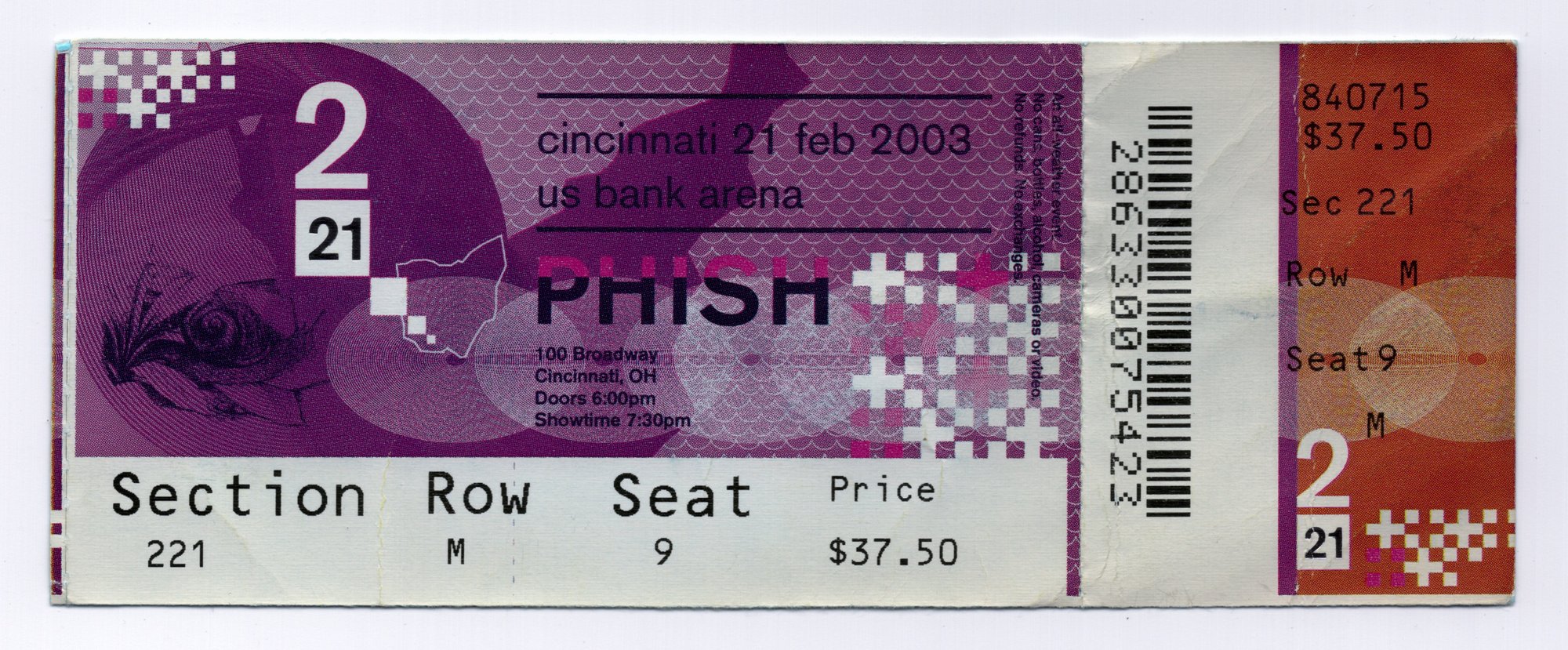 Ticket for 2003-02-21 at U.S. Bank Arena