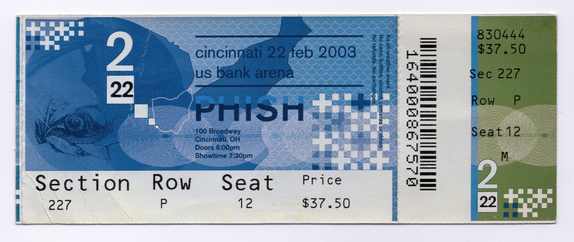 Ticket for 2003-02-22 at U.S. Bank Arena
