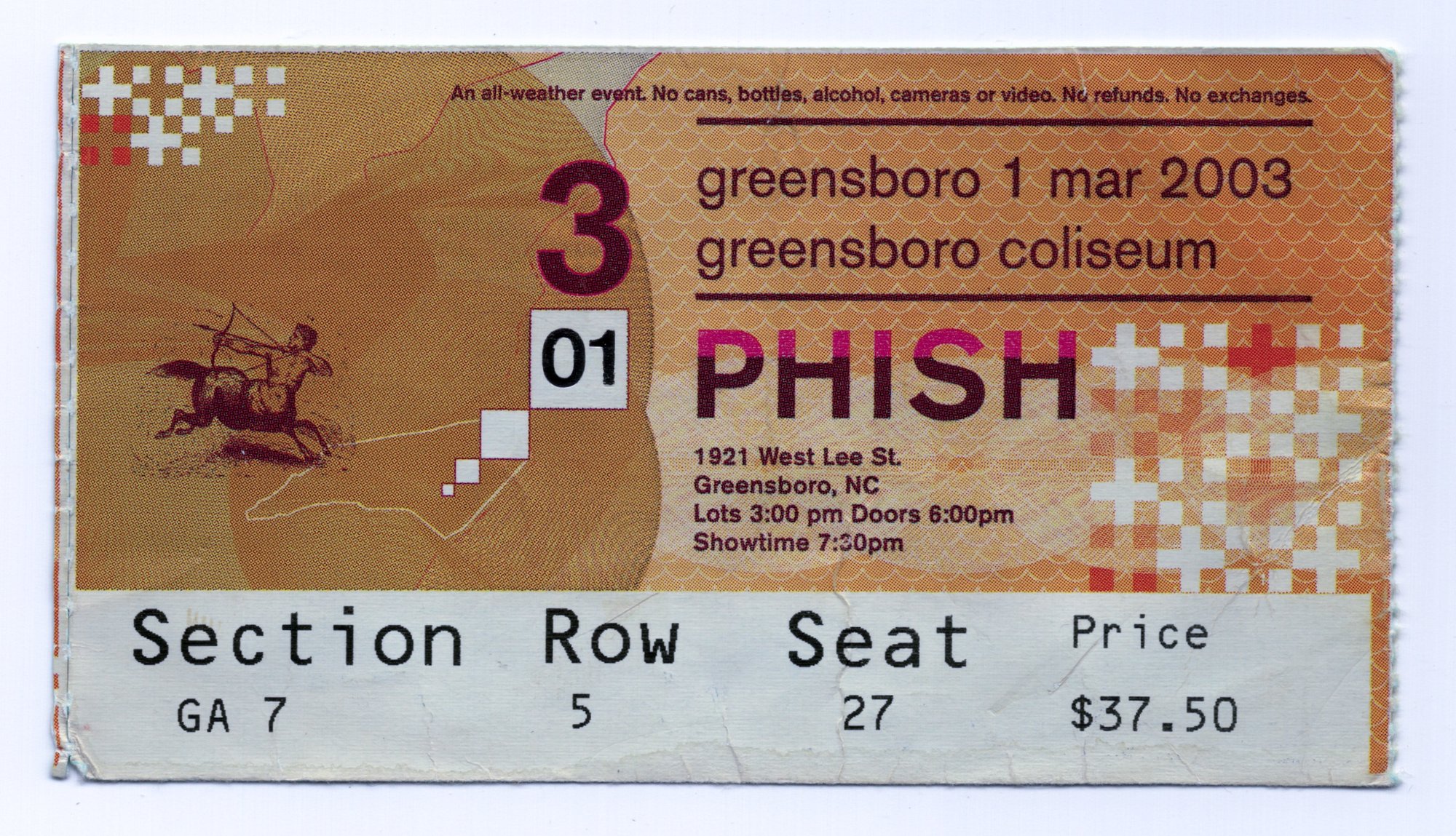 Ticket for 2003-03-01 at Greensboro Coliseum