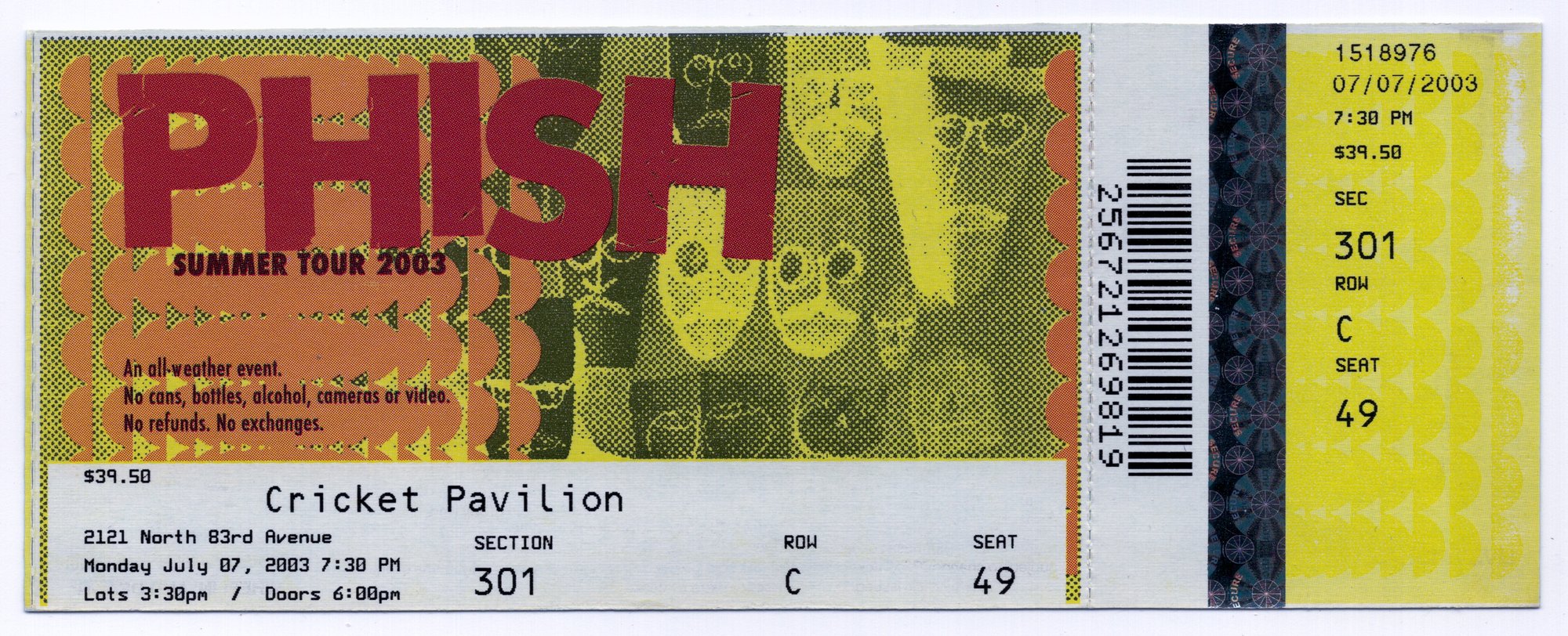 Ticket for 2003-07-07 at Cricket Pavilion