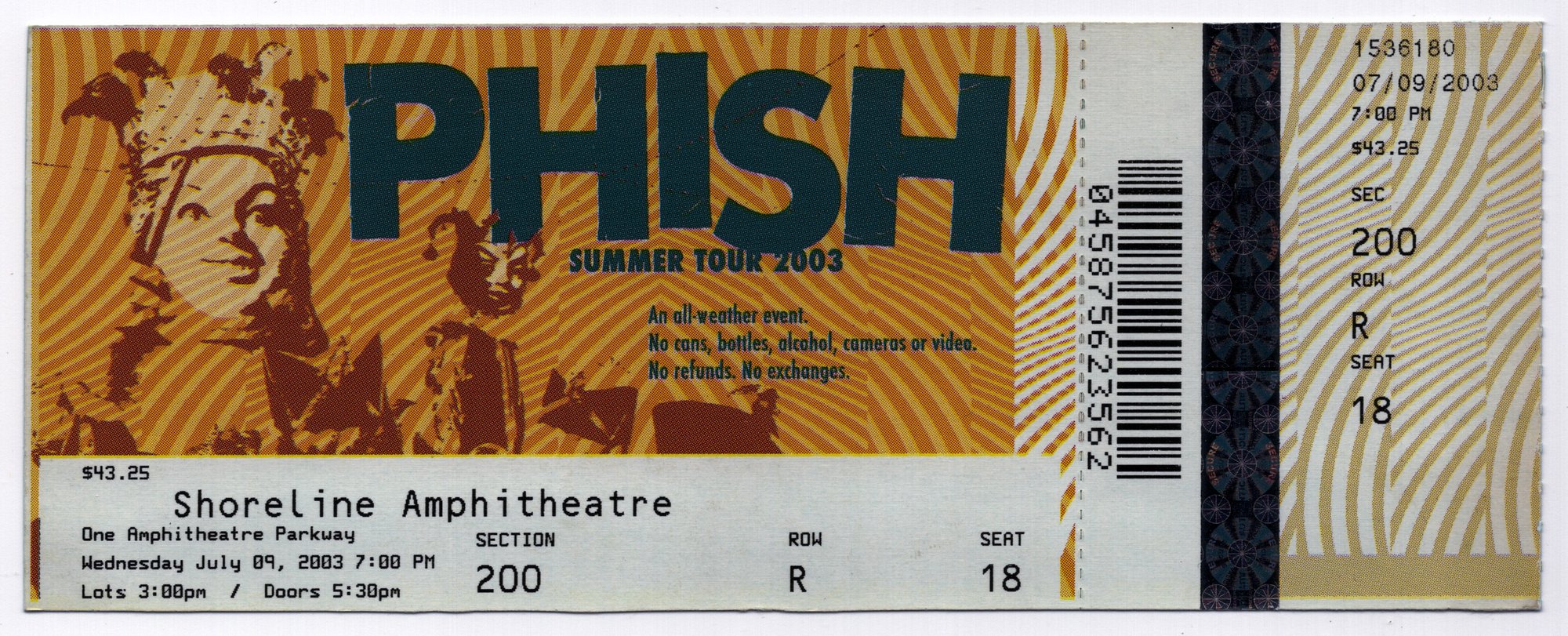 Ticket for 2003-07-09 at Shoreline Amphitheatre