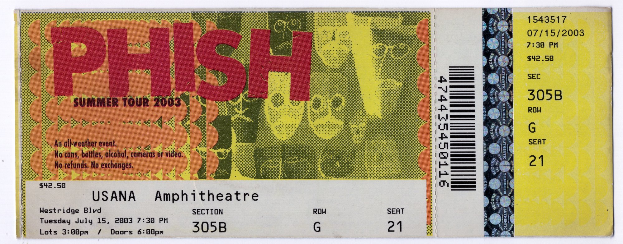 Ticket for 2003-07-15 at USANA Amphitheatre