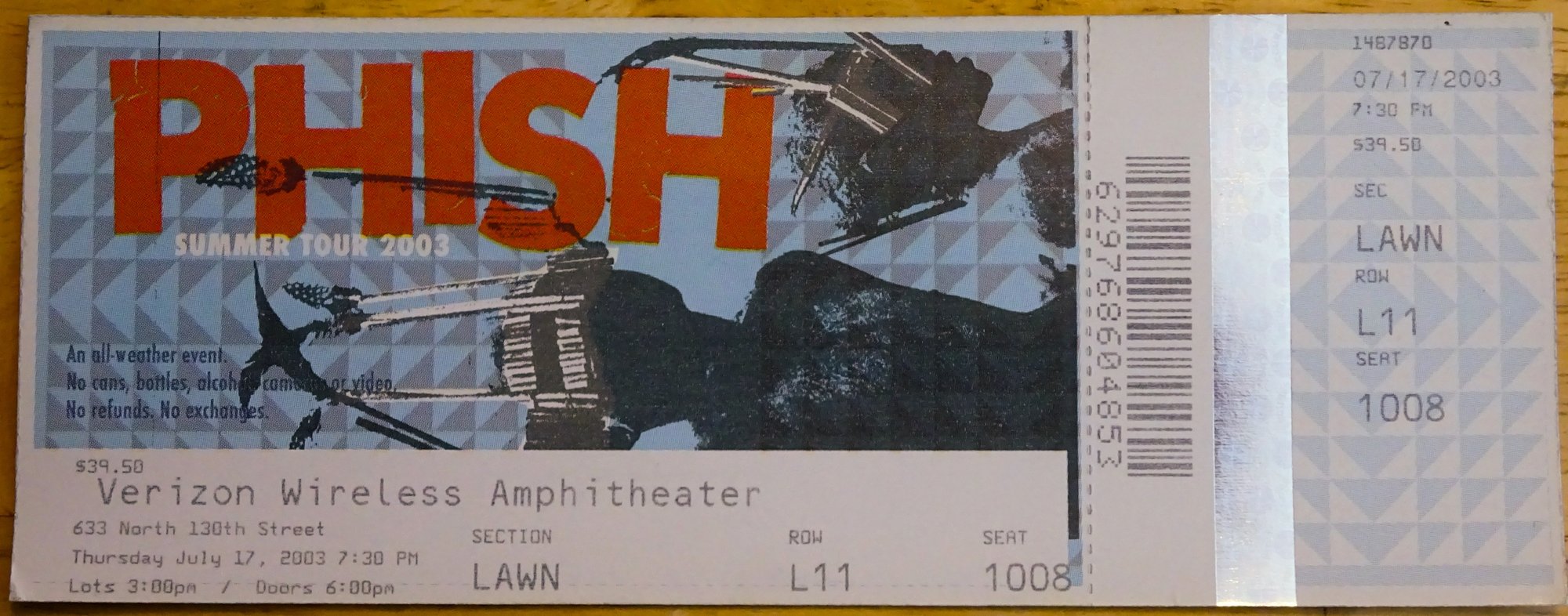 Ticket for 2003-07-17 at Verizon Wireless Amphitheater Kansas City