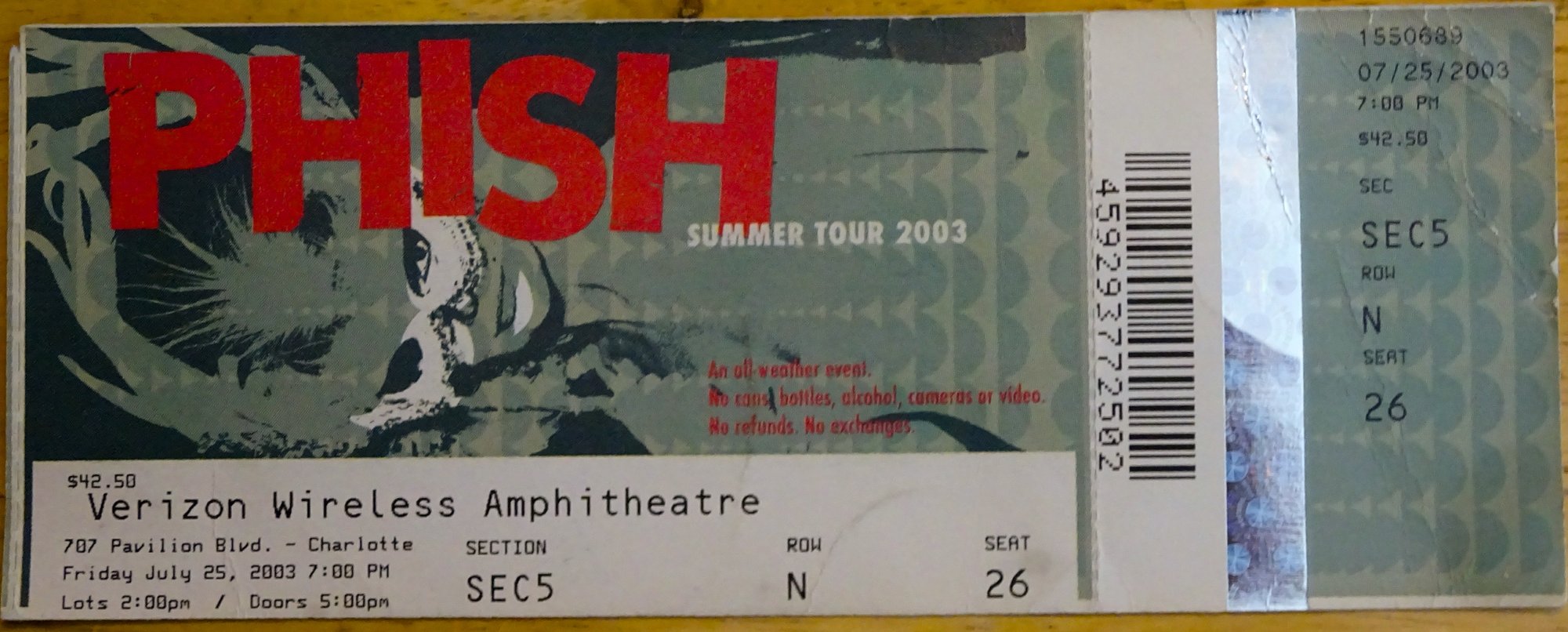 Ticket for 2003-07-25 at Verizon Wireless Amphitheatre