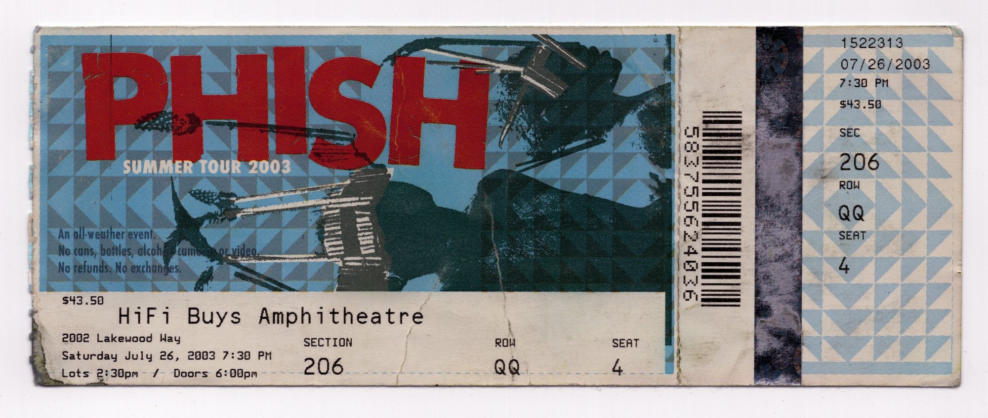 Ticket for 2003-07-26 at HiFi Buys Amphitheatre