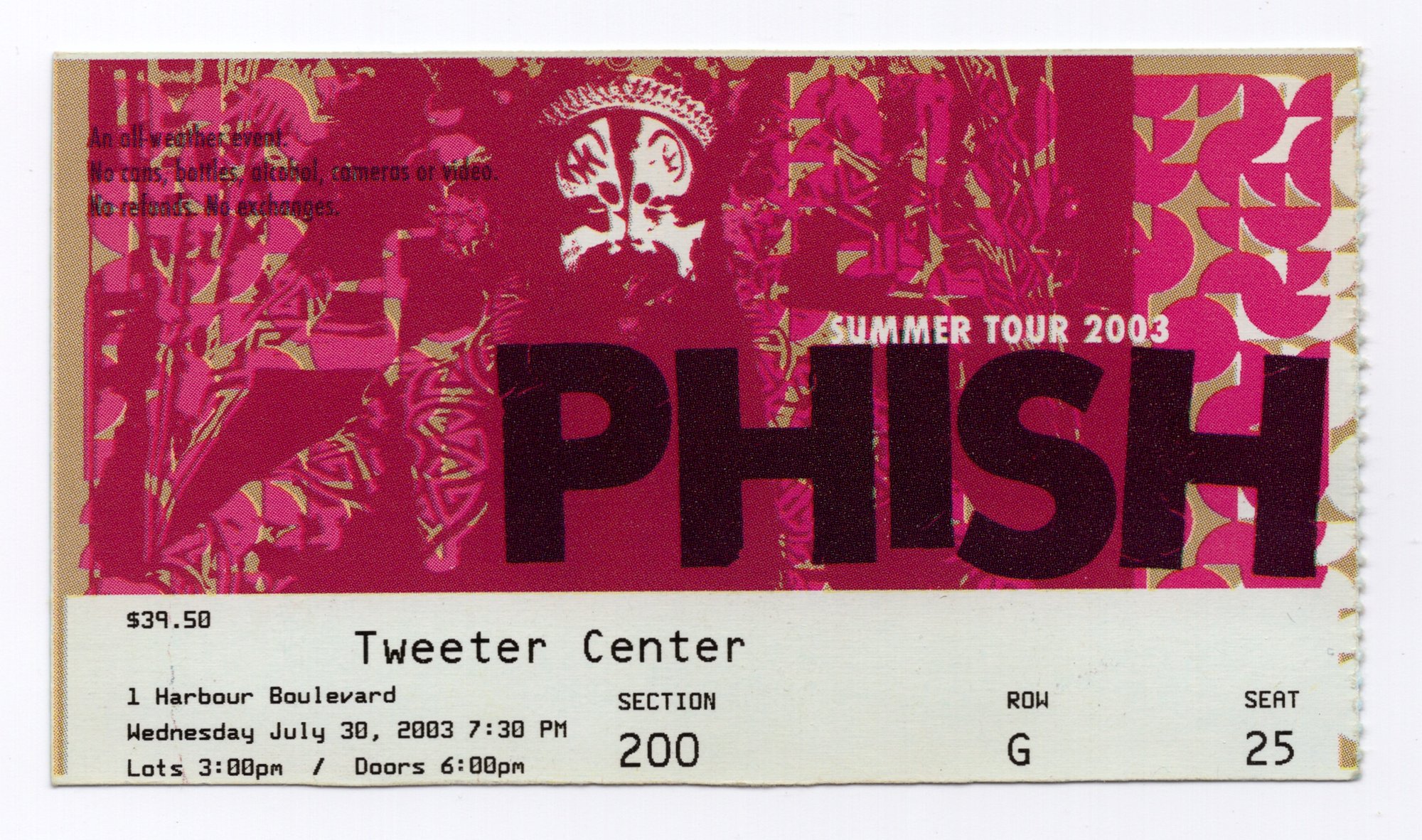 Ticket for 2003-07-30 at Tweeter Center At The Waterfront