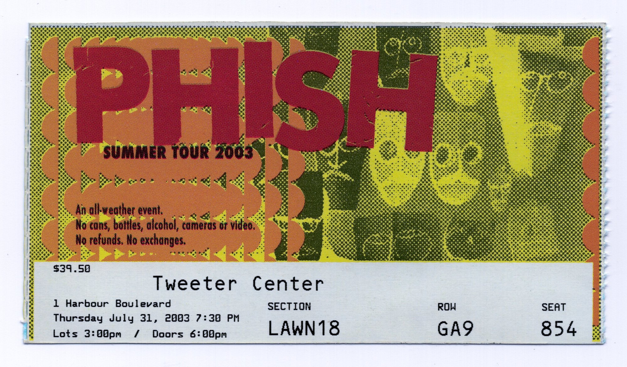 Ticket for 2003-07-31 at Tweeter Center At The Waterfront