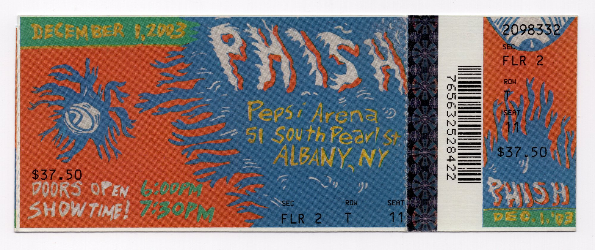 Ticket for 2003-12-01 at Pepsi Arena