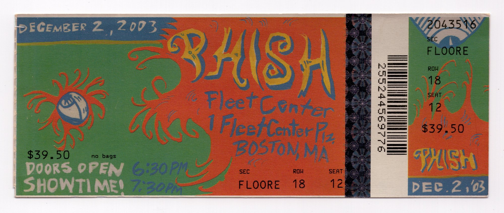 Ticket for 2003-12-02 at FleetCenter