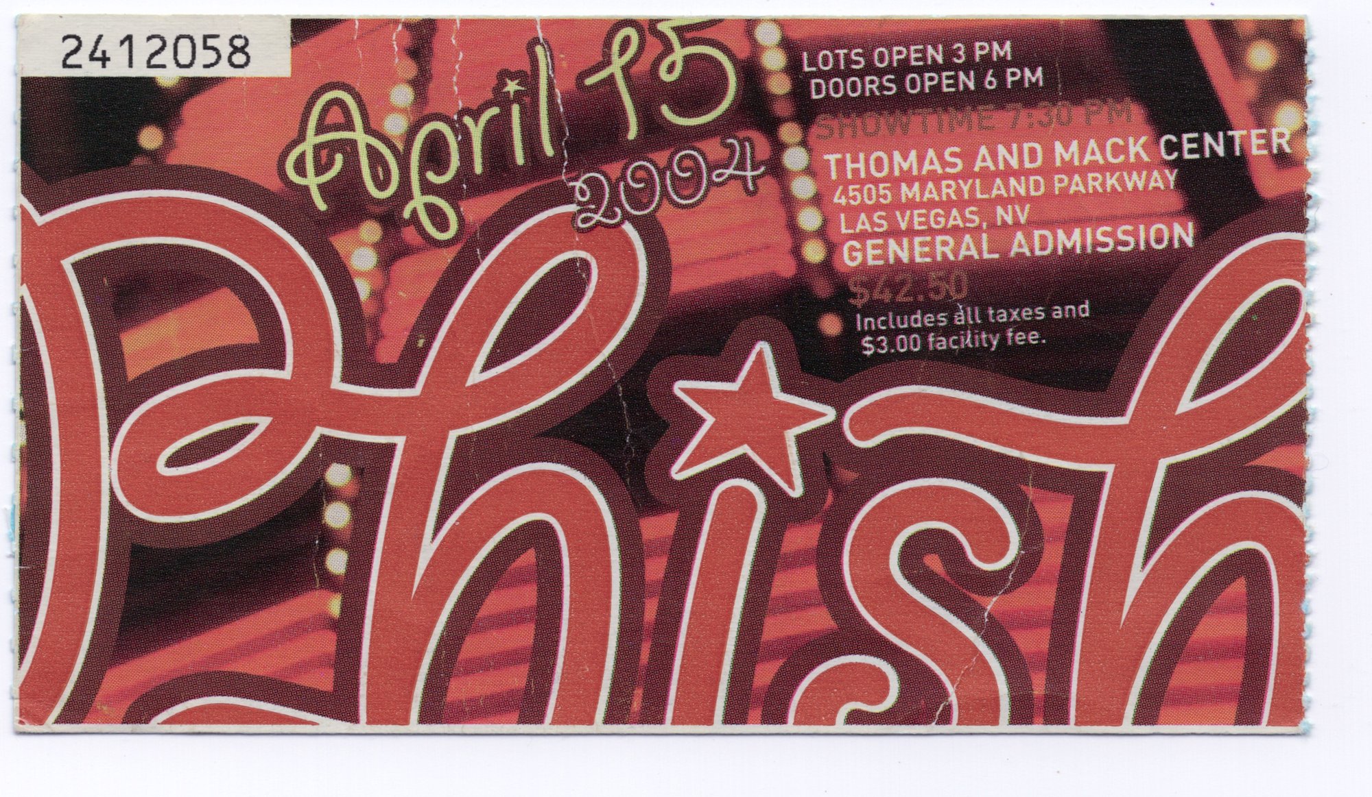 Ticket for 2004-04-15 at Thomas & Mack Center