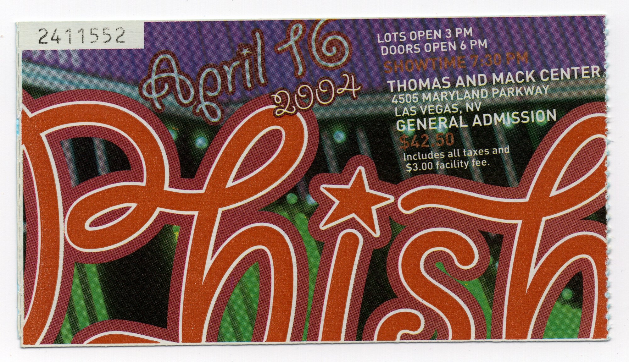 Ticket for 2004-04-16 at Thomas & Mack Center