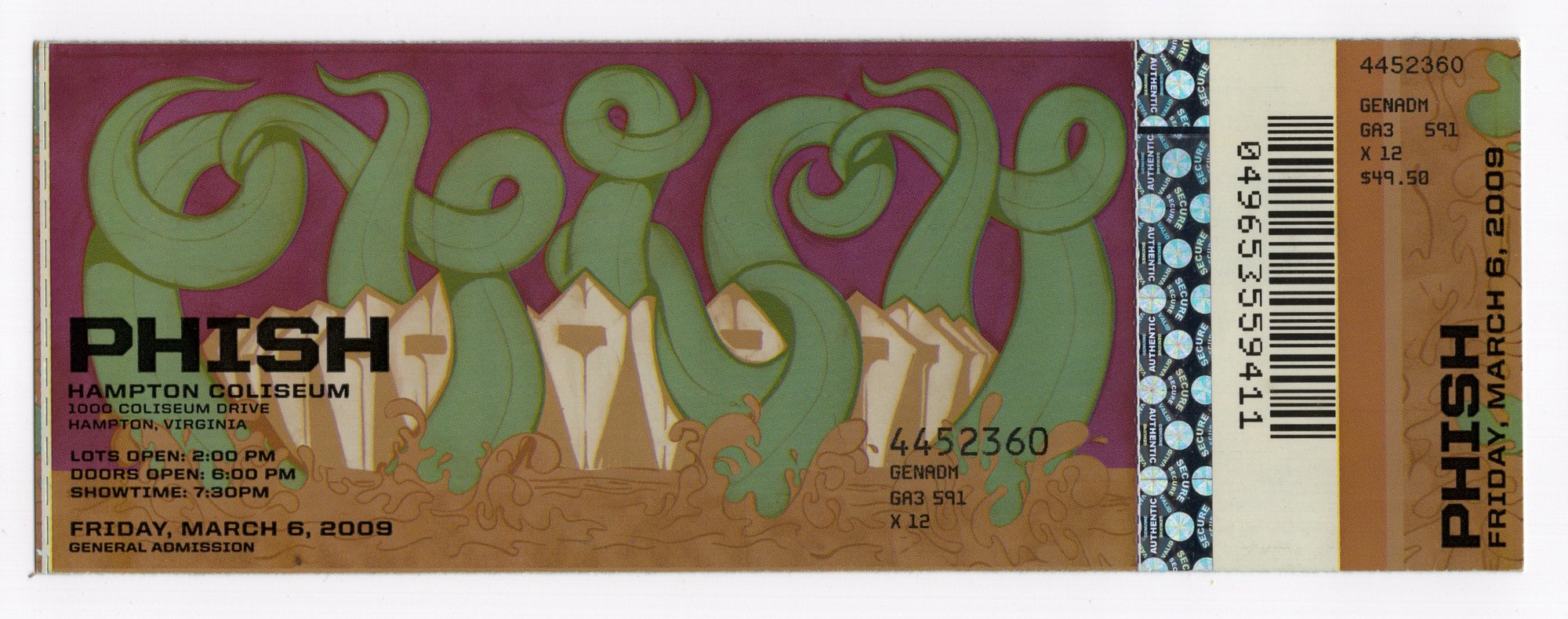 Ticket for 2009-03-06 at Hampton Coliseum