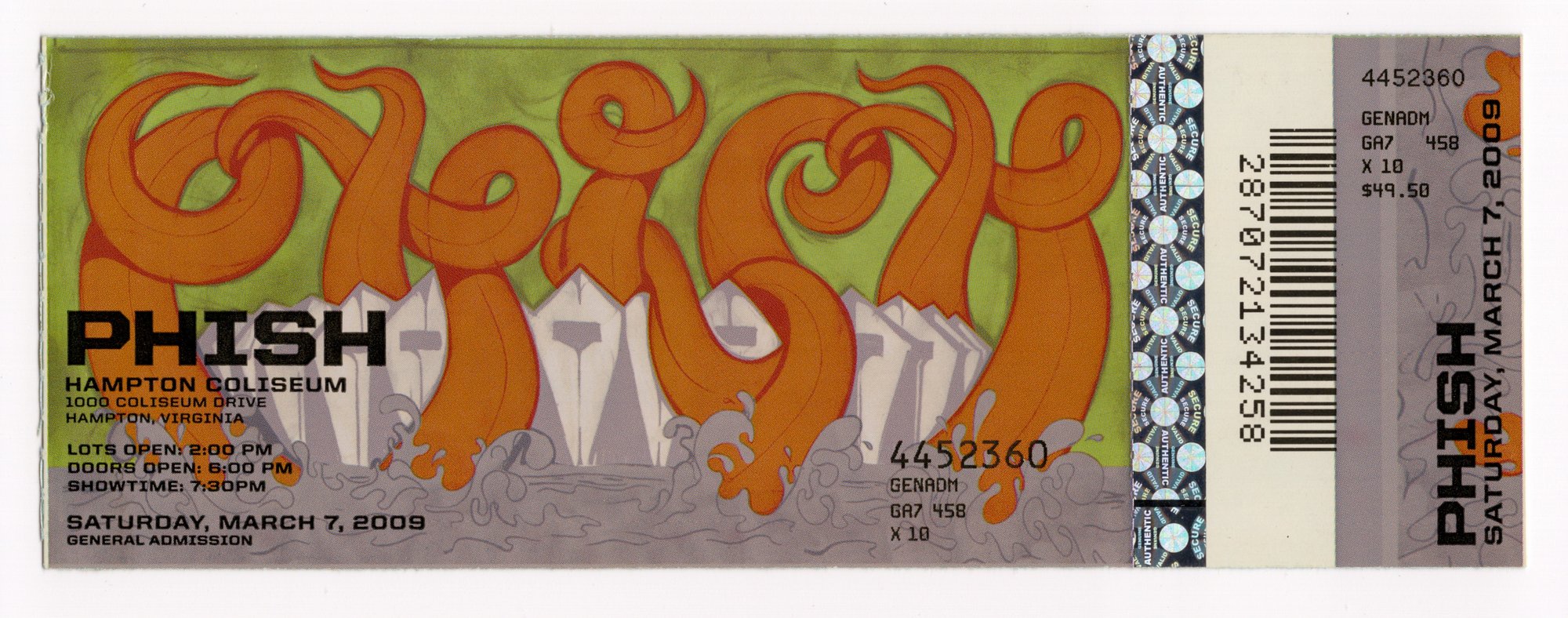Ticket for 2009-03-07 at Hampton Coliseum
