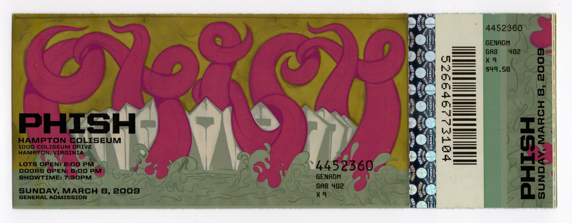 Ticket for 2009-03-08 at Hampton Coliseum