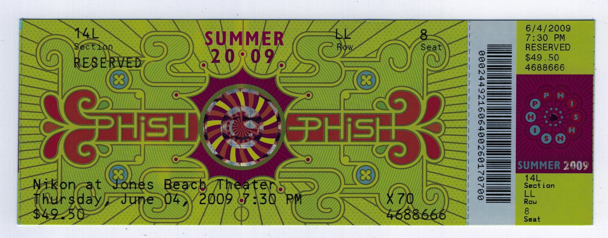Ticket for 2009-06-04 at Nikon At Jones Beach Theater