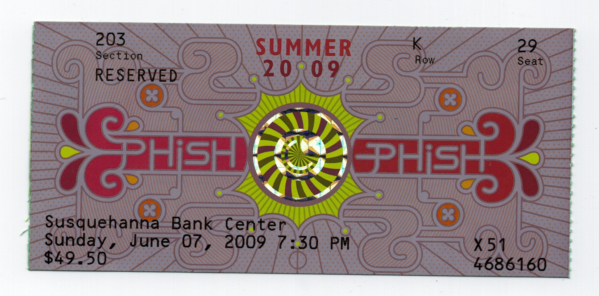 Ticket for 2009-06-07 at Susquehanna Bank Center