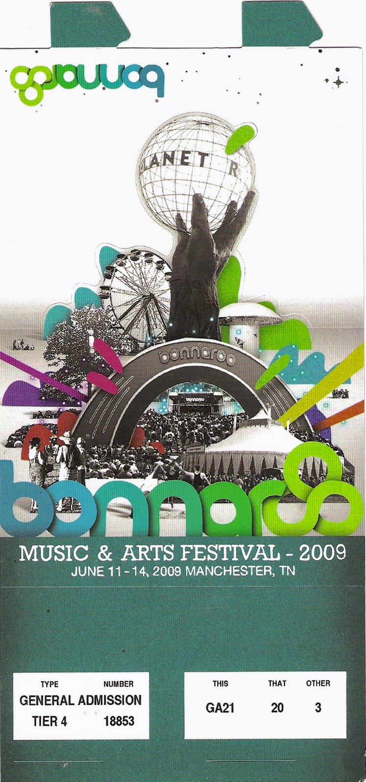 Ticket for 2009-06-12 at Bonnaroo Music & Arts Festival