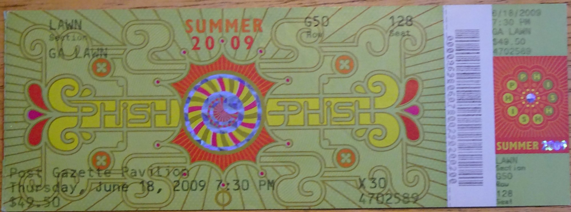 Ticket for 2009-06-18 at Post-Gazette Pavilion