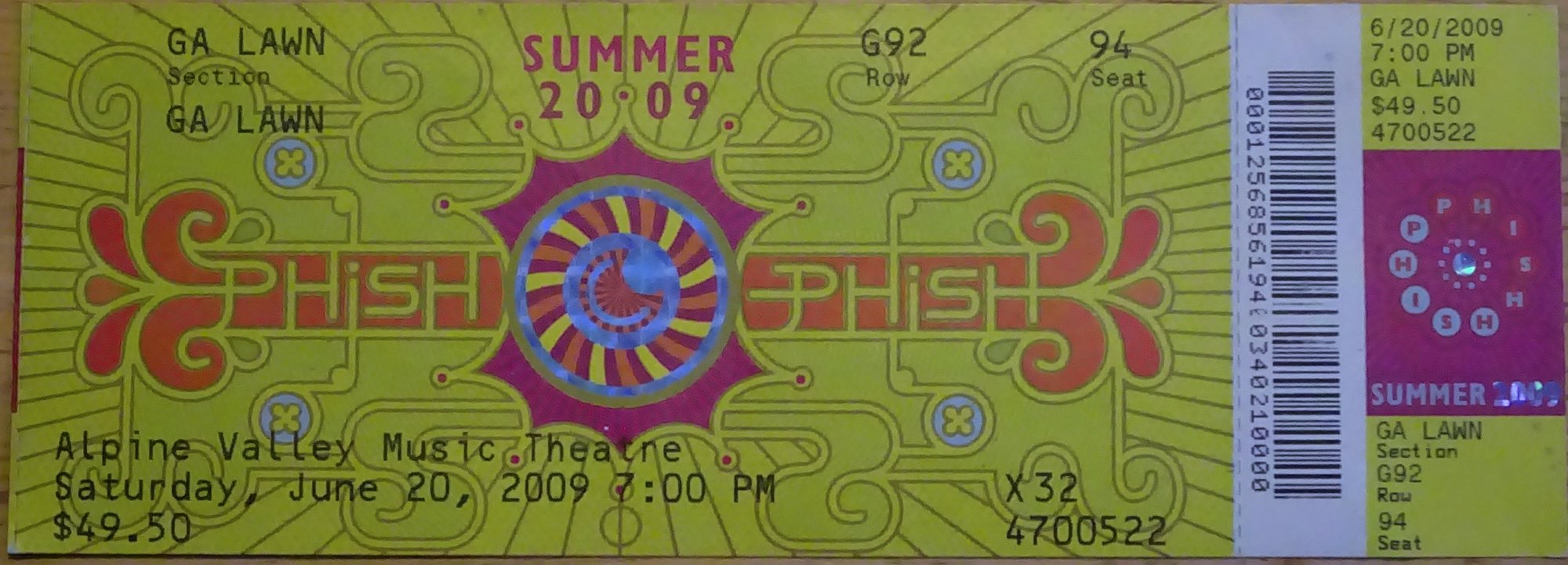 Ticket for 2009-06-20 at Alpine Valley