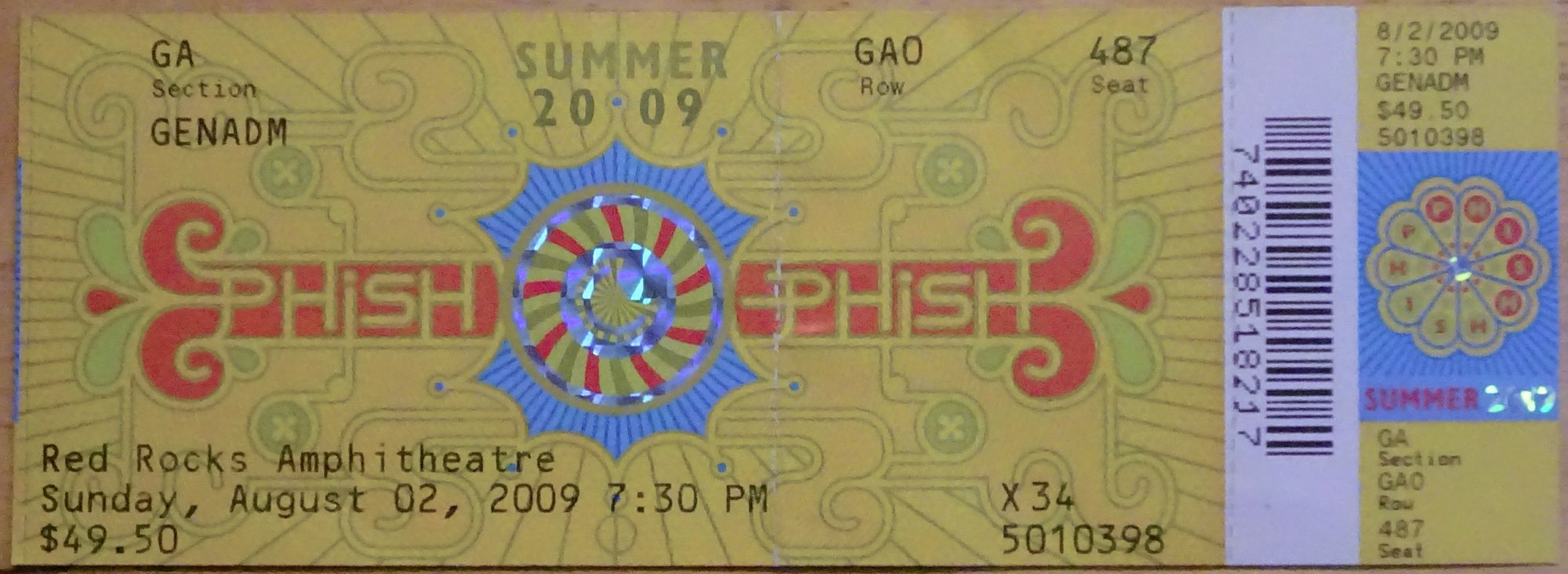 Ticket for 2009-08-02 at Red Rocks Amphitheatre