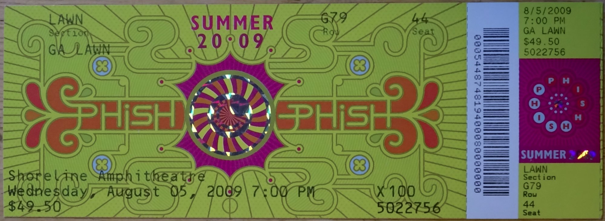 Ticket for 2009-08-05 at Shoreline Amphitheatre