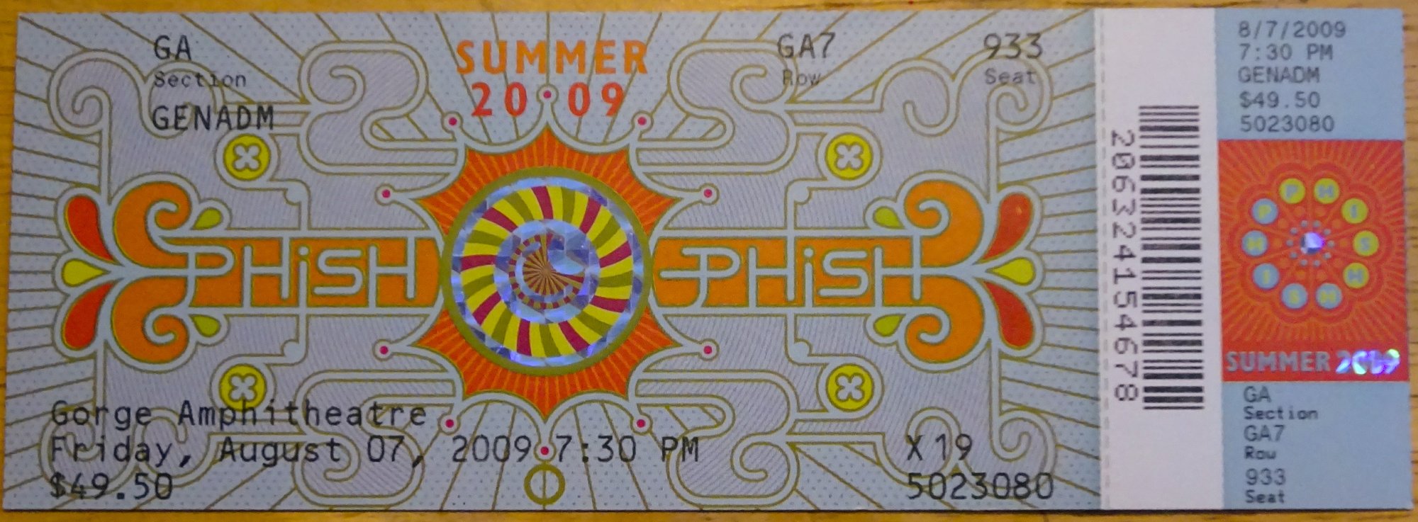 Ticket for 2009-08-07 at Gorge Amphitheatre
