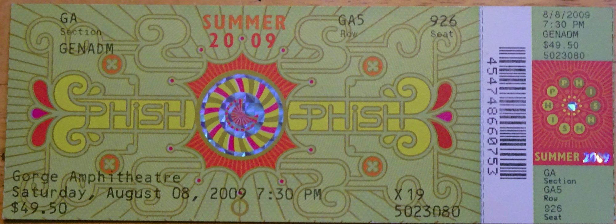 Ticket for 2009-08-08 at Gorge Amphitheatre
