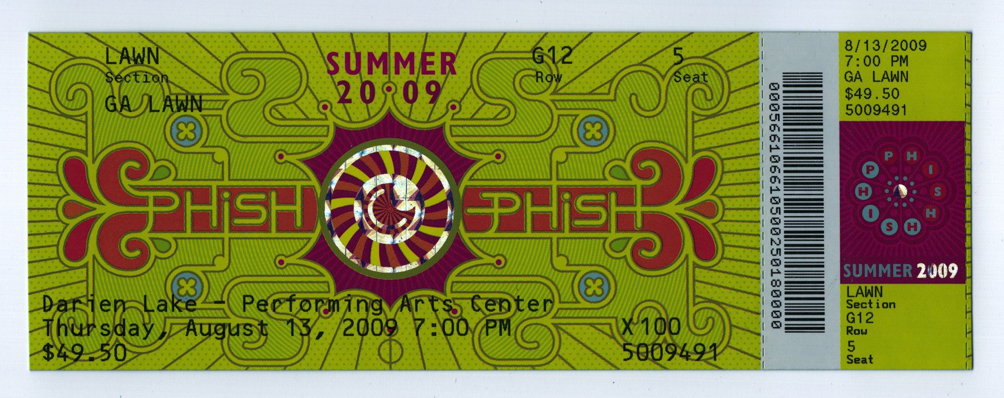 Ticket for 2009-08-13 at Darien Lake Performing Arts Center