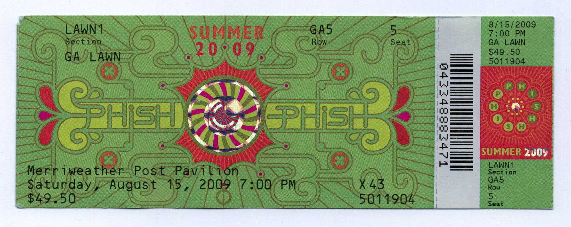 Ticket for 2009-08-15 at Merriweather Post Pavilion